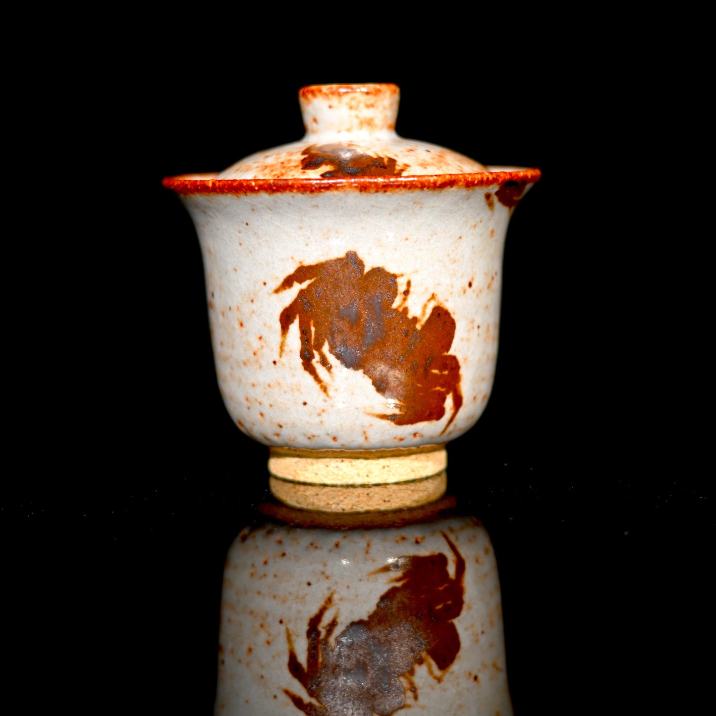 Unique Piece Wood-Fired Hand-Painted ''Fortune Crab'' Saggar Clay Gaiwan 160ml