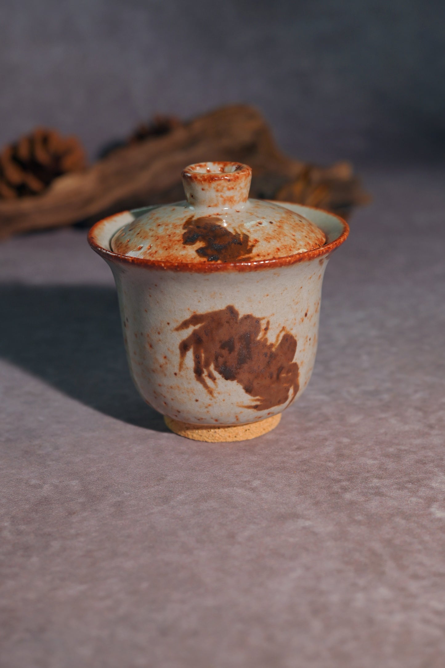 Unique Piece Wood-Fired Hand-Painted ''Fortune Crab'' Saggar Clay Gaiwan 160ml