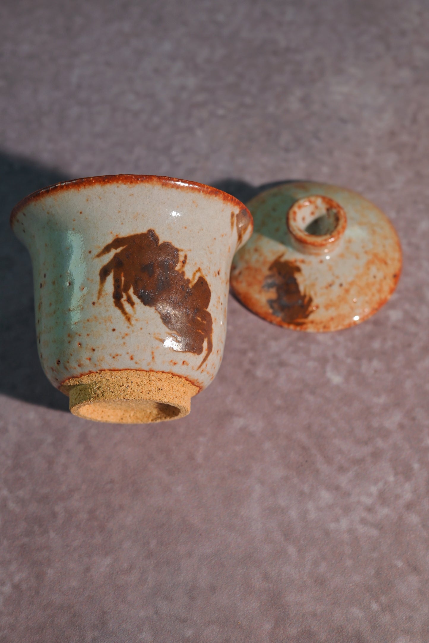 Unique Piece Wood-Fired Hand-Painted ''Fortune Crab'' Saggar Clay Gaiwan 160ml
