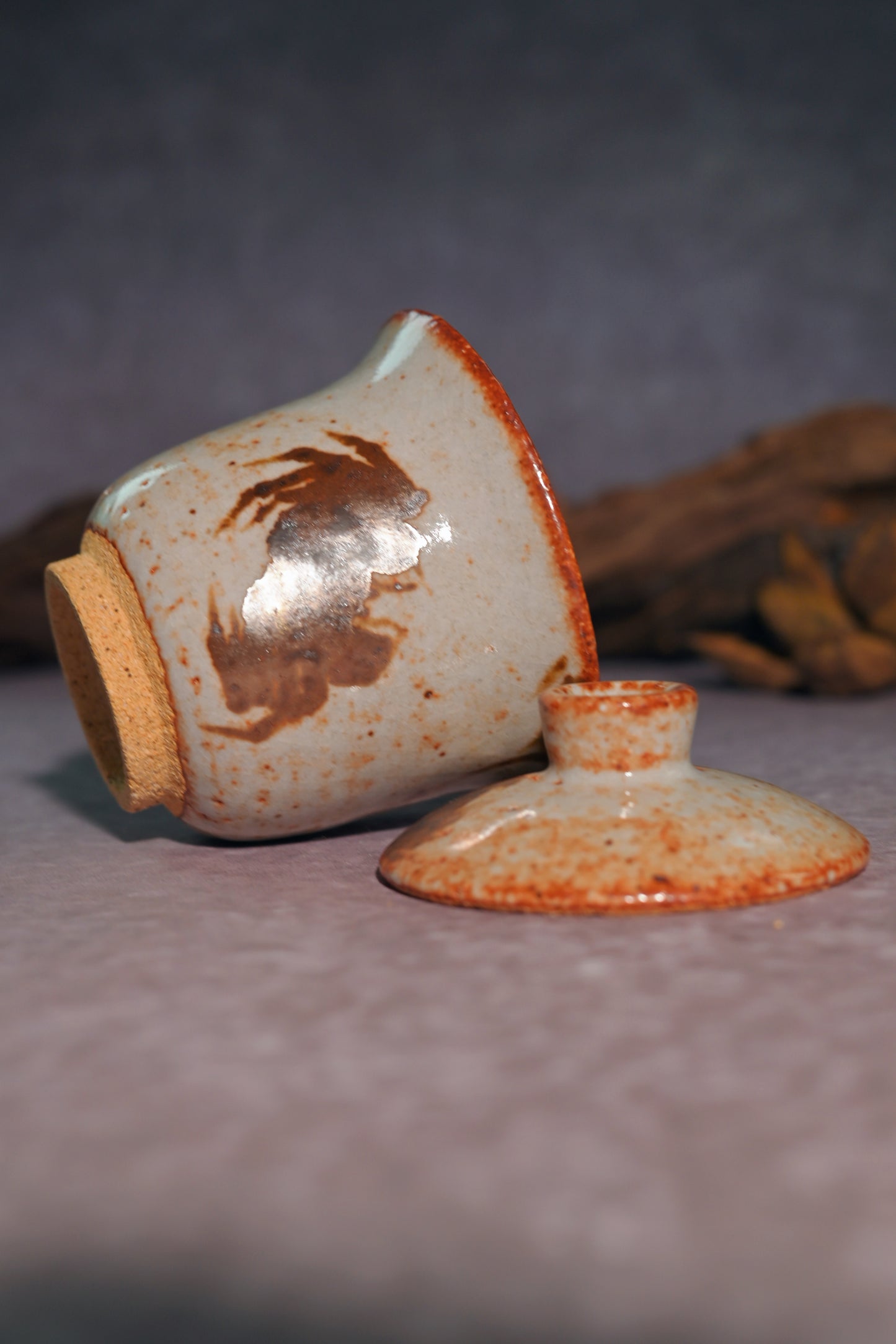 Unique Piece Wood-Fired Hand-Painted ''Fortune Crab'' Saggar Clay Gaiwan 160ml