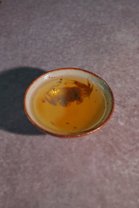 Unique Piece Wood-Fired Saggar Clay "Fortune Crab" Teacup 50ml