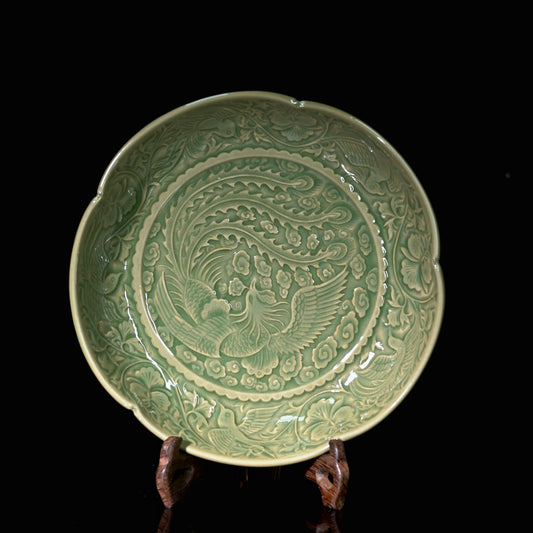 Celadon Yaozhou Olive-Green Glaze Embossment Teapot Plate