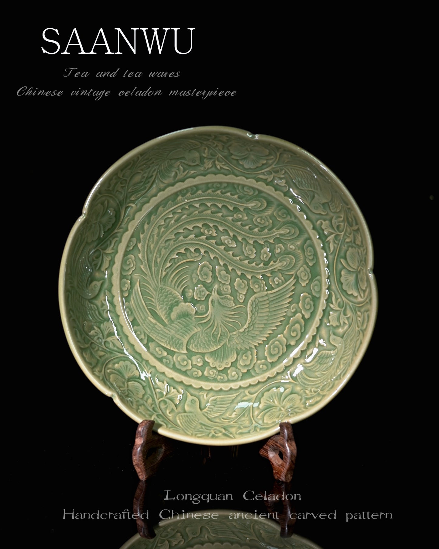 Celadon Yaozhou Olive-Green Glaze Embossment Teapot Plate