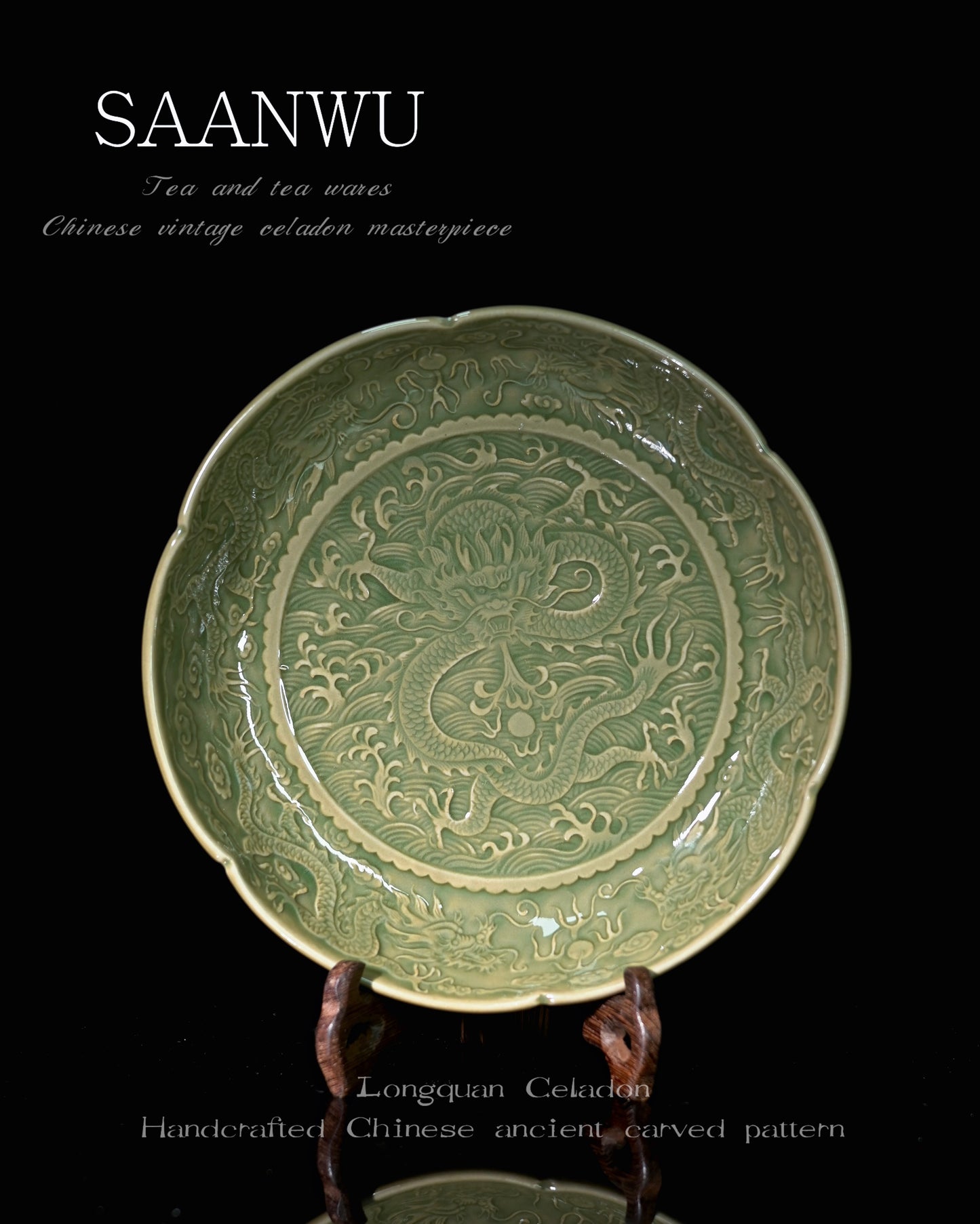 Celadon Yaozhou Olive-Green Glaze Embossment Teapot Plate