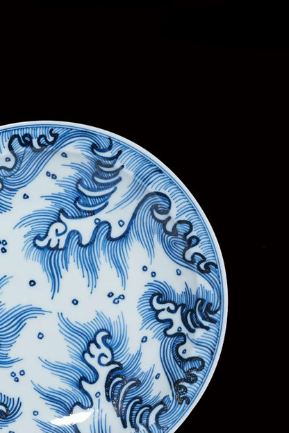 Jingdezhen Hand-Painted Ming-Style Blue-and-White Wave Pattern Gaiwan 140ml