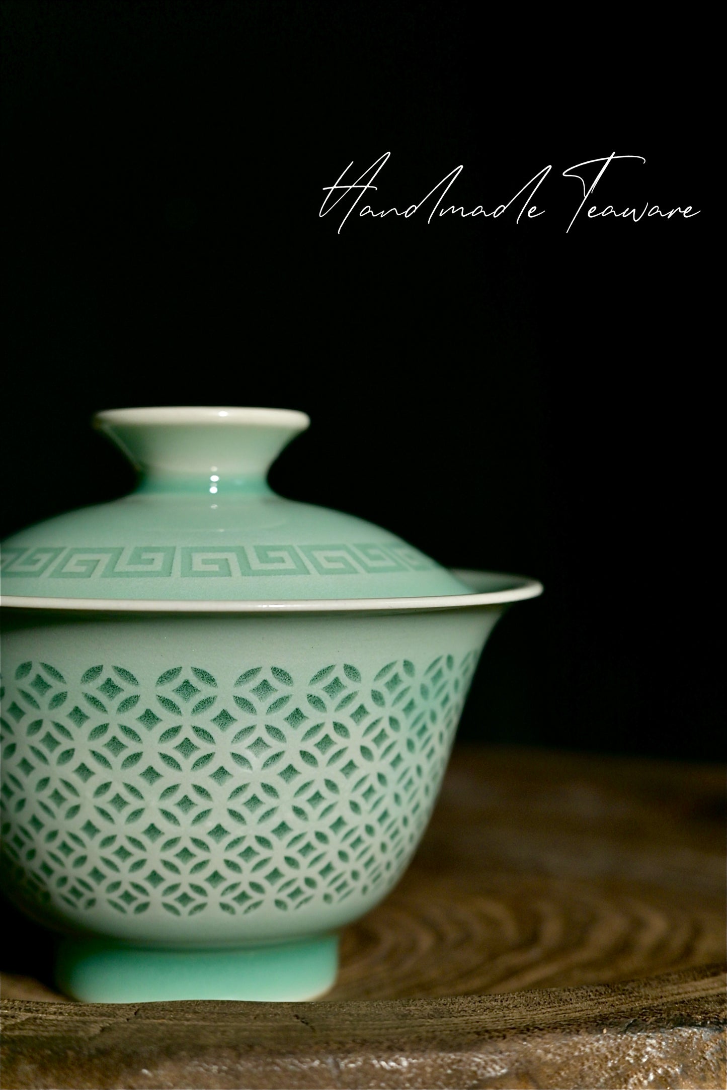 Longquan Celadon Handcrafted Linglong Pierced Gaiwan 130ml
