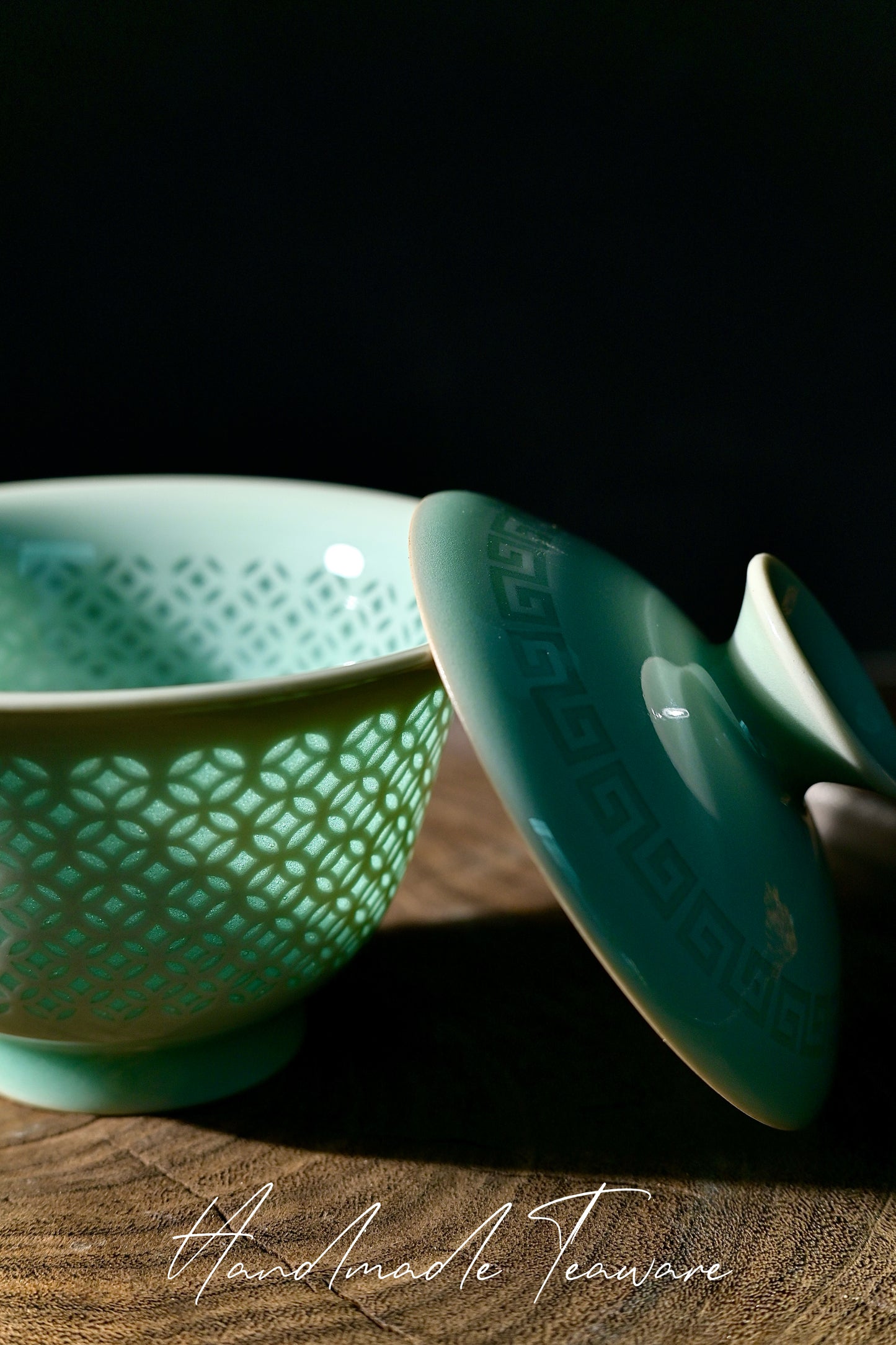 Longquan Celadon Handcrafted Linglong Pierced Gaiwan 130ml