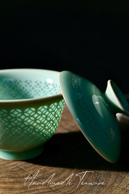Longquan Celadon Handcrafted Linglong Pierced Gaiwan 130ml