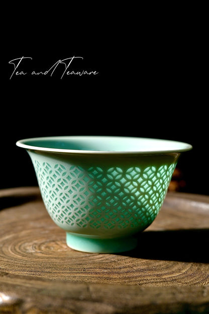 Longquan Celadon Handcrafted Linglong Pierced Gaiwan 130ml