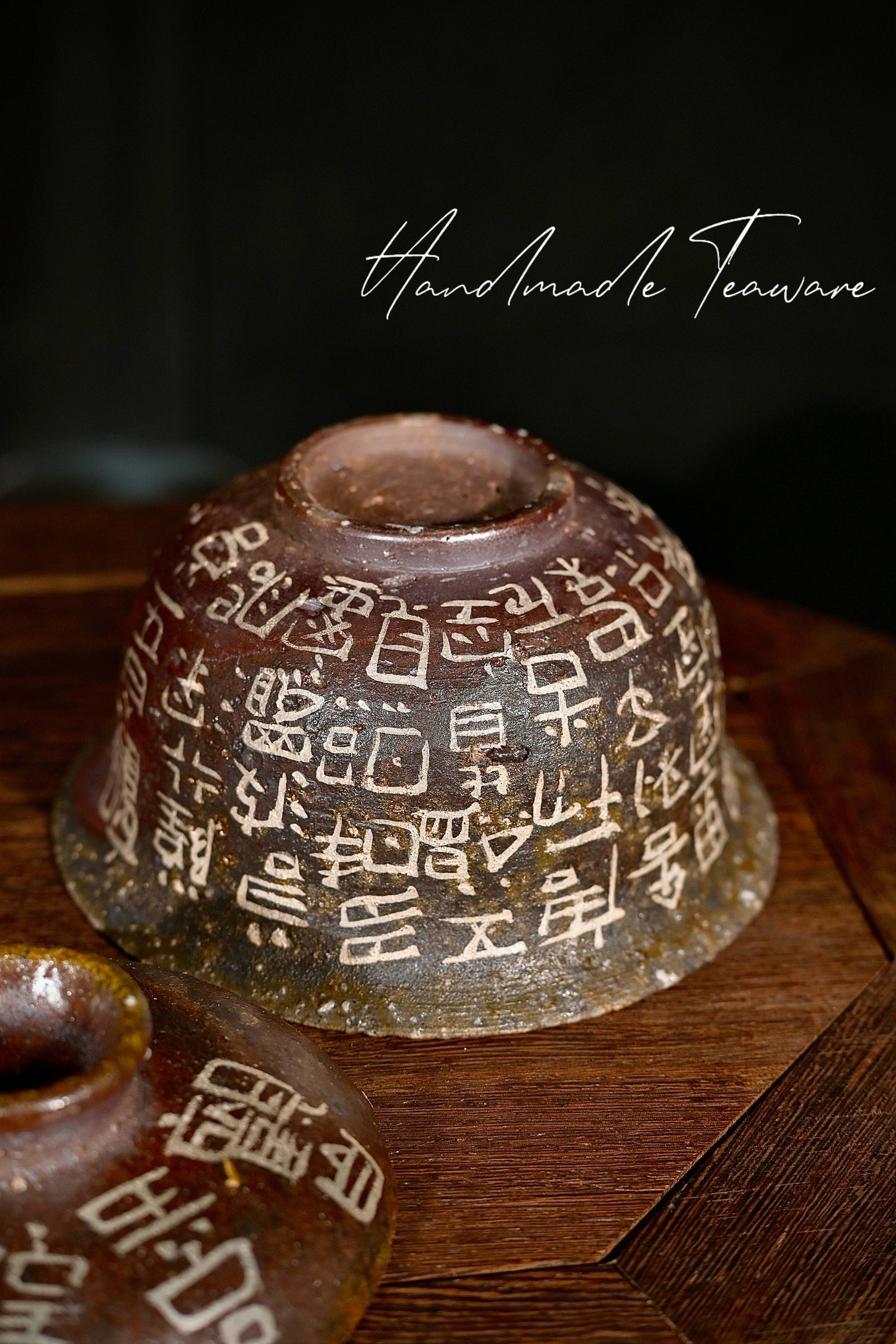 Unique Piece Wood-Fired Coarse Pottery "Ancient Sutra" Calligraphy Gaiwan 130ml