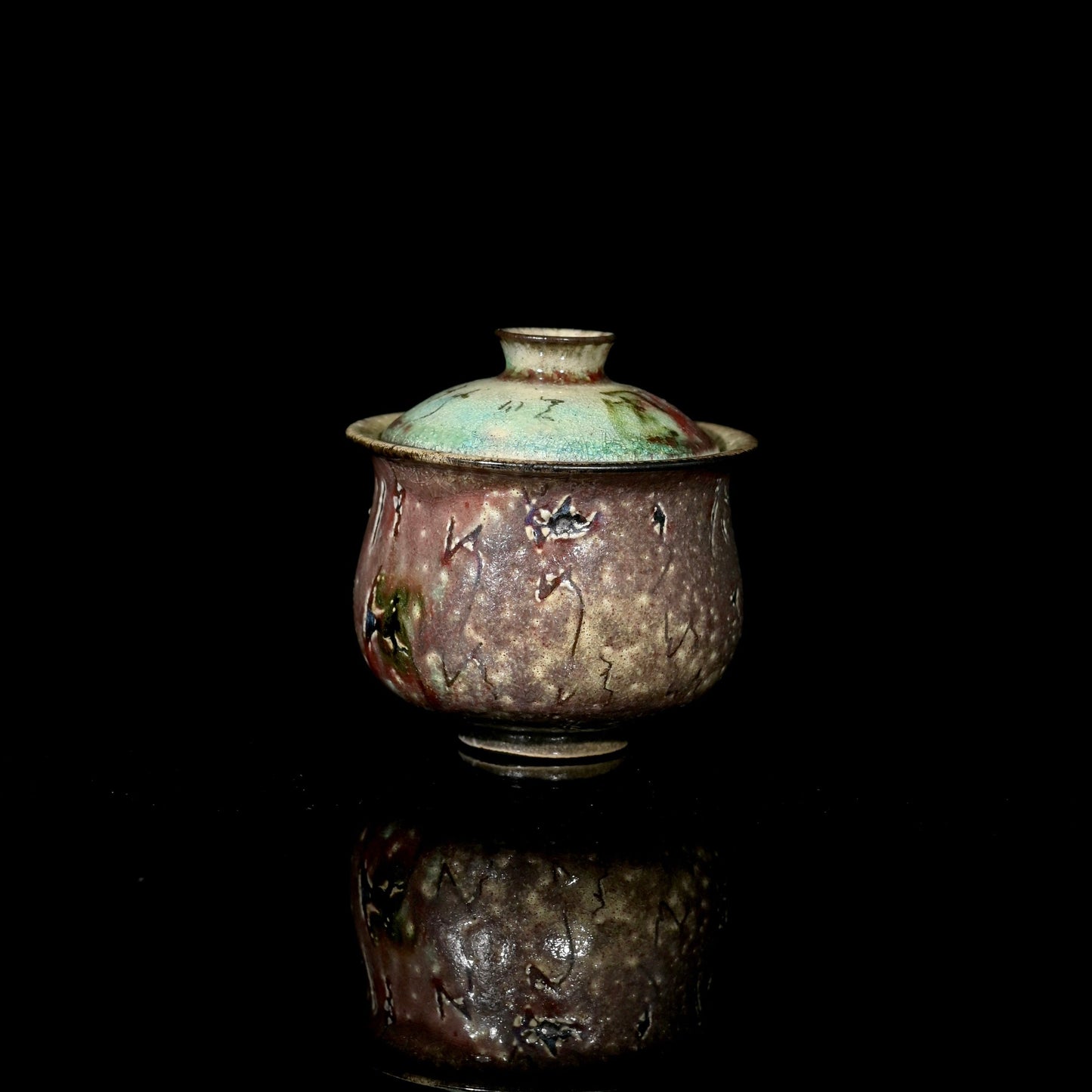 Unique Piece Handmade Soda-Fired "Calligraphy & Flame" Gaiwan 130ml