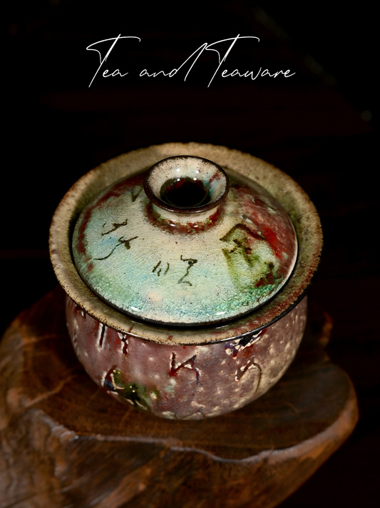 Unique Piece Handmade Soda-Fired "Calligraphy & Flame" Gaiwan 130ml