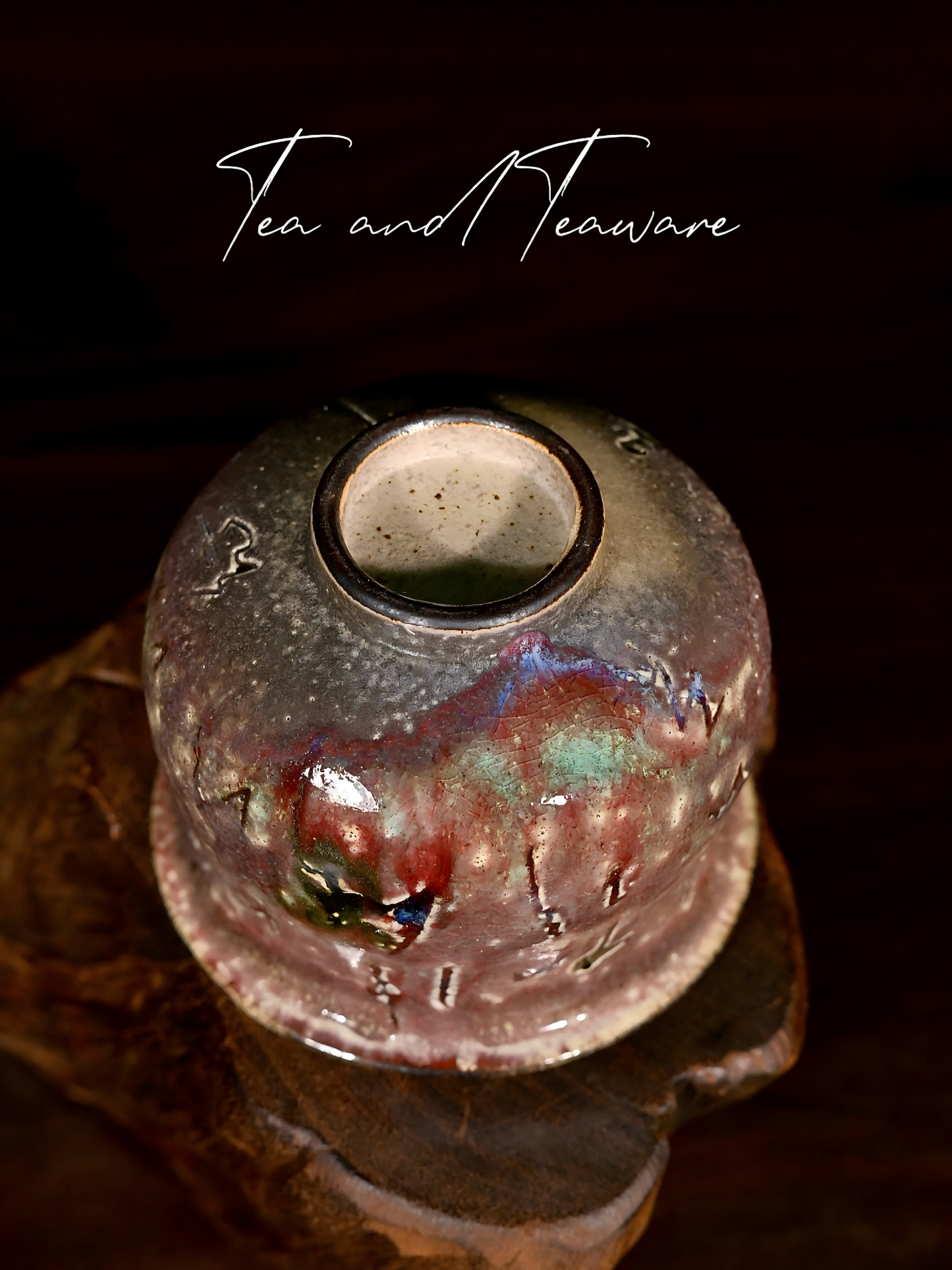 Unique Piece Handmade Soda-Fired "Calligraphy & Flame" Gaiwan 130ml