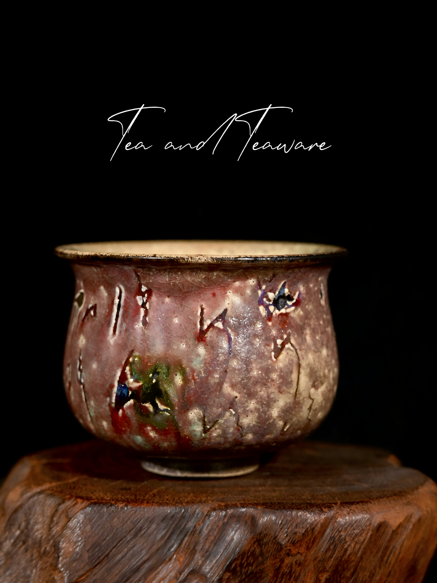 Unique Piece Handmade Soda-Fired "Calligraphy & Flame" Gaiwan 130ml