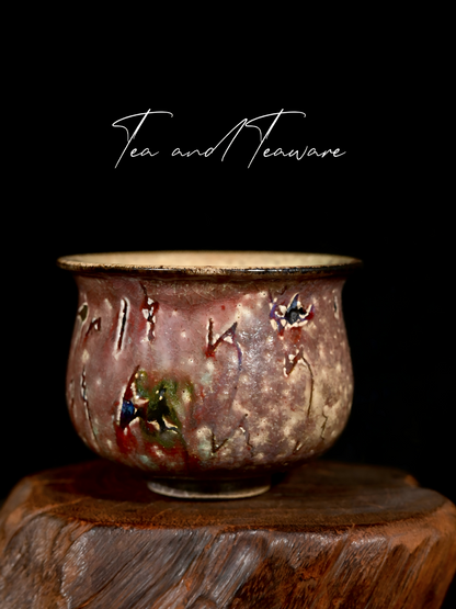 Unique Piece Handmade Soda-Fired "Calligraphy & Flame" Gaiwan 130ml