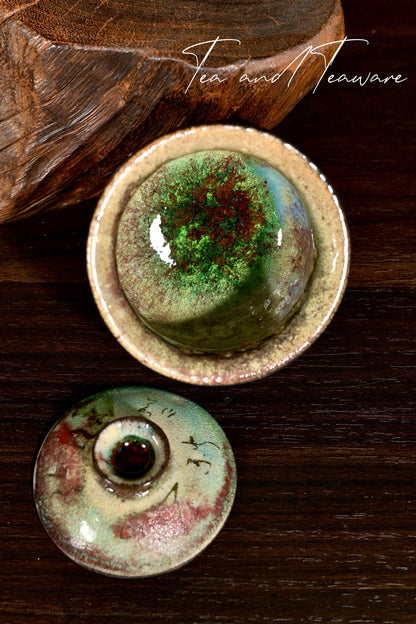 Unique Piece Handmade Soda-Fired "Calligraphy & Flame" Gaiwan 130ml