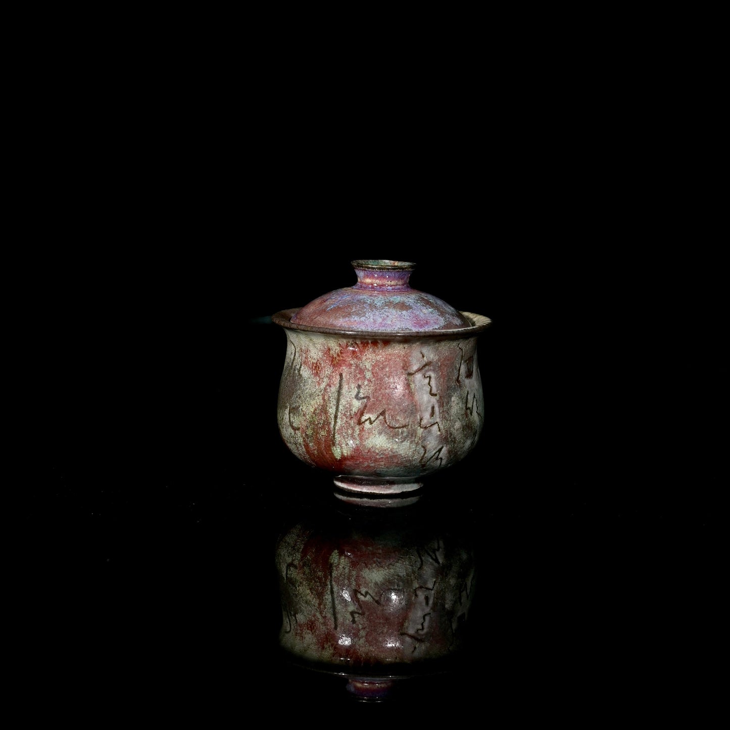 Unique Piece Handmade Soda-Fired "Calligraphy & Flame" Gaiwan 130ml
