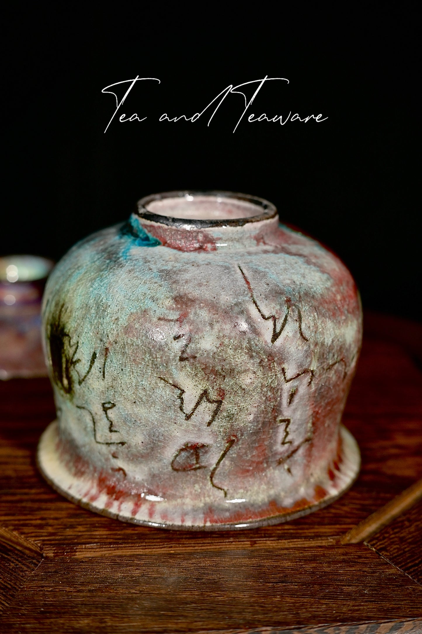 Unique Piece Handmade Soda-Fired "Calligraphy & Flame" Gaiwan 130ml