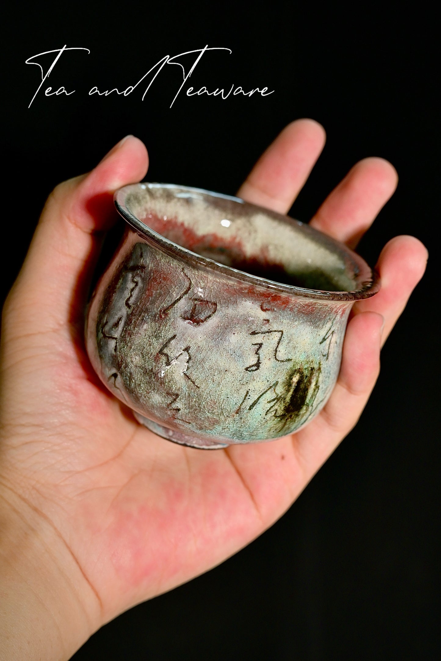 Unique Piece Handmade Soda-Fired "Calligraphy & Flame" Gaiwan 130ml