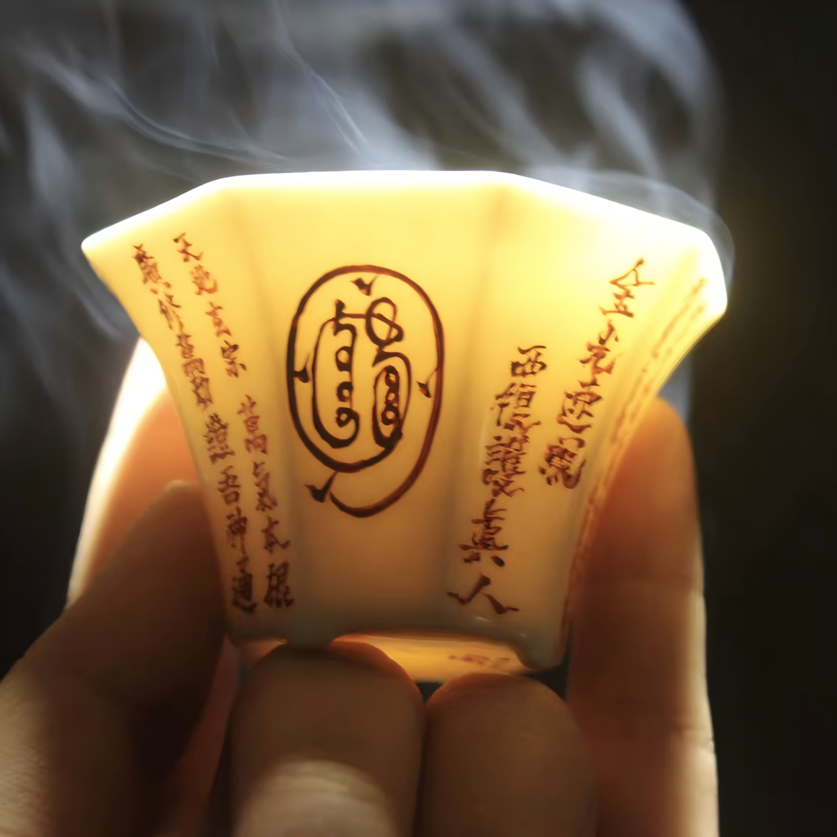 Jingdezhen Hand-Painted "Golden Light Mantra" Octagonal Porcelain Teacup 100ml