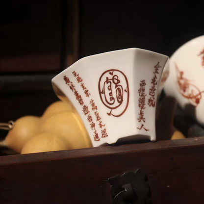 Jingdezhen Hand-Painted "Golden Light Mantra" Octagonal Porcelain Teacup 100ml