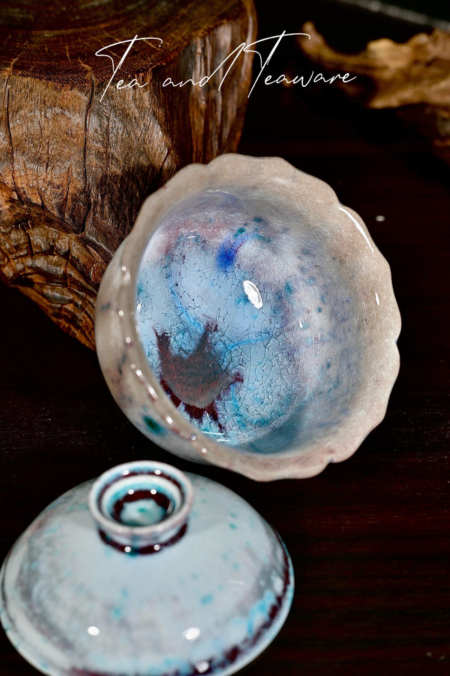 Unique Piece Wood-Fired Soda-Glazed Petal-Rim Gaiwan 100ml