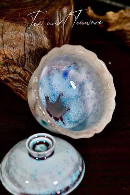 Unique Piece Wood-Fired Soda-Glazed Petal-Rim Gaiwan 100ml