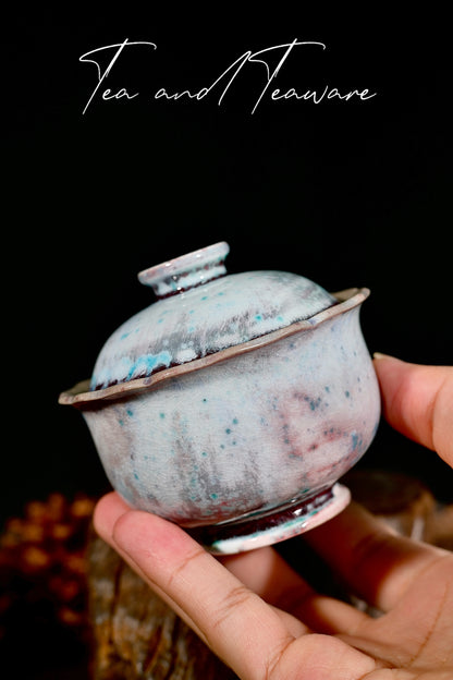 Unique Piece Wood-Fired Soda-Glazed Petal-Rim Gaiwan 100ml