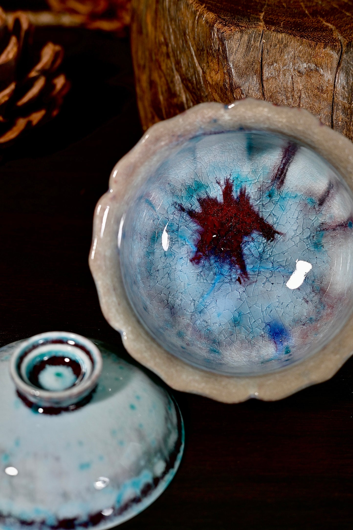 Unique Piece Wood-Fired Soda-Glazed Petal-Rim Gaiwan 100ml