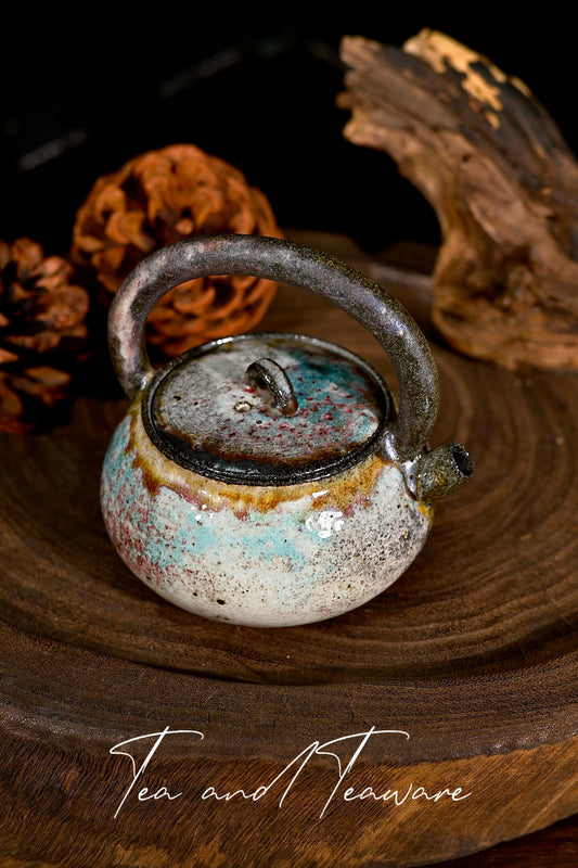Unique Piece Handcrafted Kohiki Wood-Fired Overhead Handle Teapot 170ml