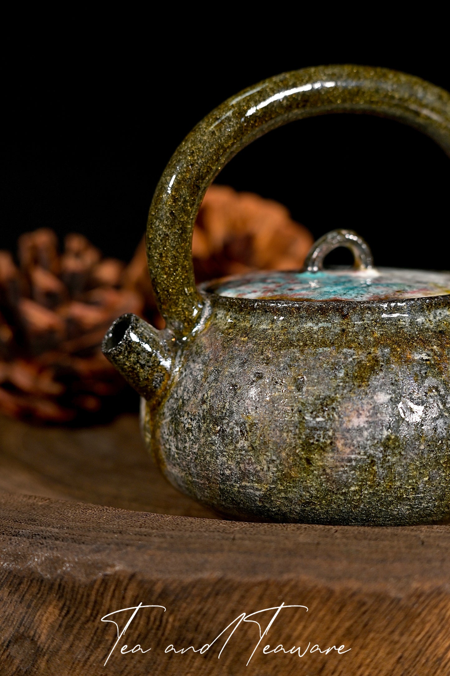 Unique Piece Handcrafted Kohiki Wood-Fired Overhead Handle Teapot 170ml