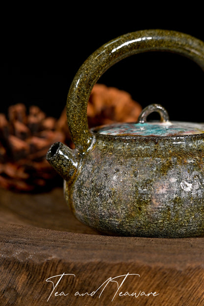Unique Piece Handcrafted Kohiki Wood-Fired Overhead Handle Teapot 170ml