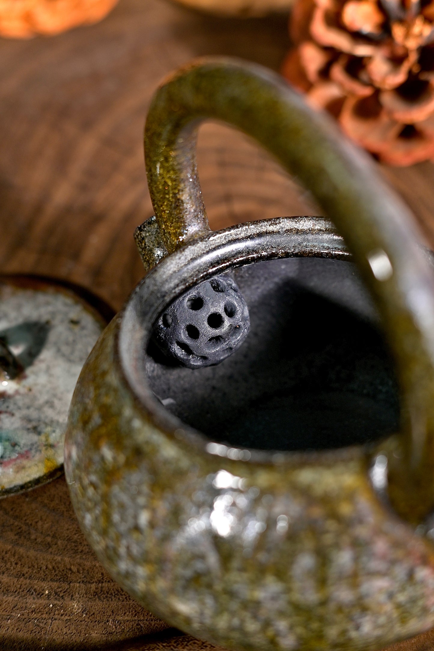 Unique Piece Handcrafted Kohiki Wood-Fired Overhead Handle Teapot 170ml