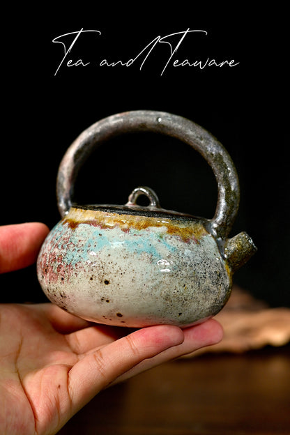 Unique Piece Handcrafted Kohiki Wood-Fired Overhead Handle Teapot 170ml