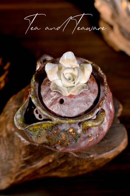Unique Piece Handcrafted Wood-Fired Baoping Teapot with Flower Petal Lid 125ml