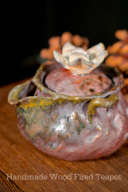 Unique Piece Handcrafted Wood-Fired Baoping Teapot with Flower Petal Lid 125ml