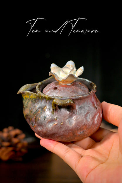 Unique Piece Handcrafted Wood-Fired Baoping Teapot with Flower Petal Lid 125ml