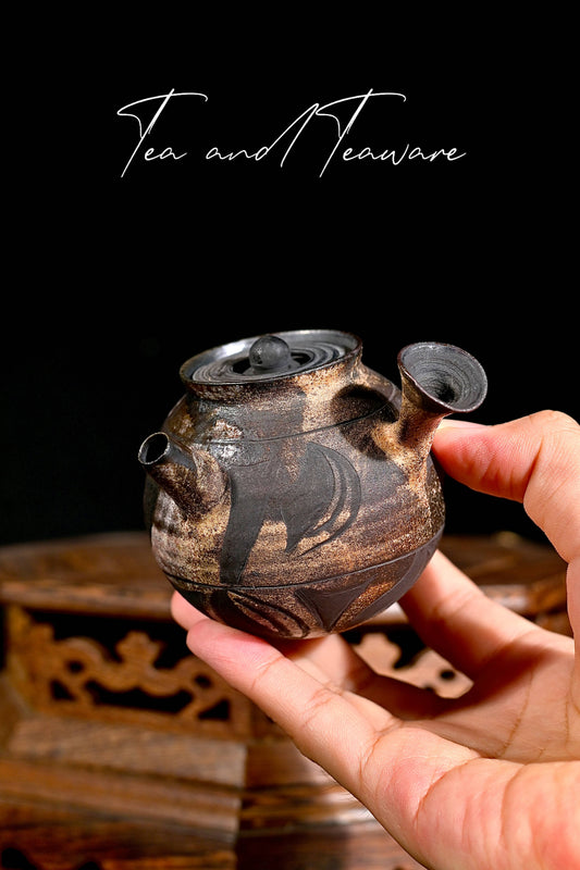 Unique Piece Handcrafted Carved Wood-Fired Side-Handle Teapot 125ml