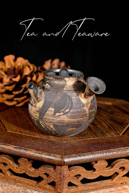 Unique Piece Handcrafted Carved Wood-Fired Side-Handle Teapot 125ml