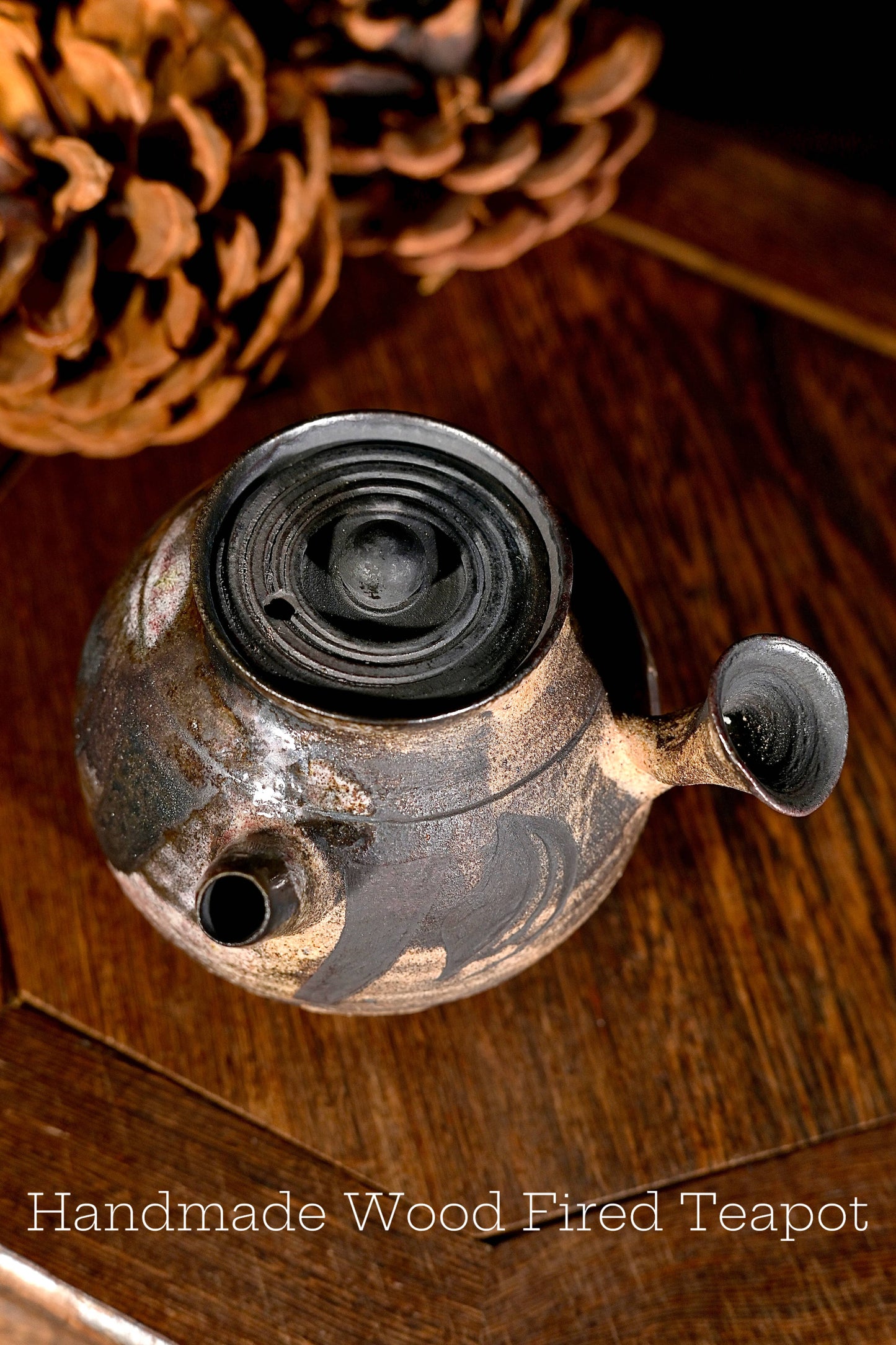 Unique Piece Handcrafted Carved Wood-Fired Side-Handle Teapot 125ml