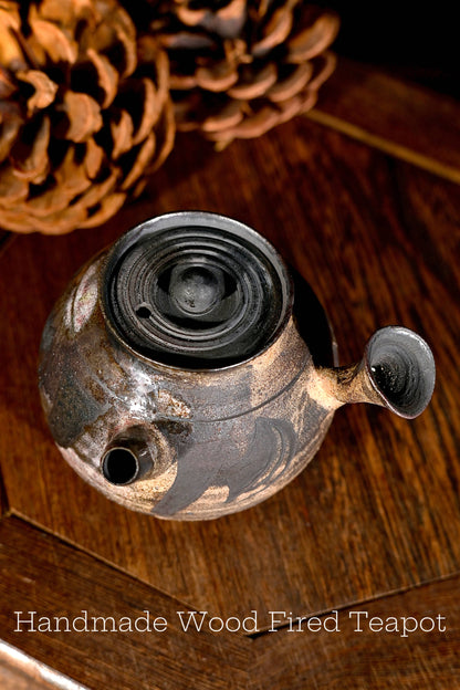 Unique Piece Handcrafted Carved Wood-Fired Side-Handle Teapot 125ml