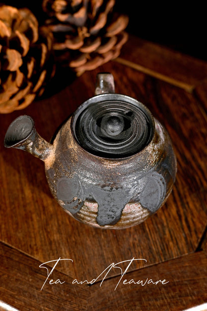 Unique Piece Handcrafted Carved Wood-Fired Side-Handle Teapot 125ml