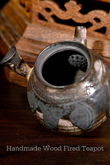 Unique Piece Handcrafted Carved Wood-Fired Side-Handle Teapot 125ml