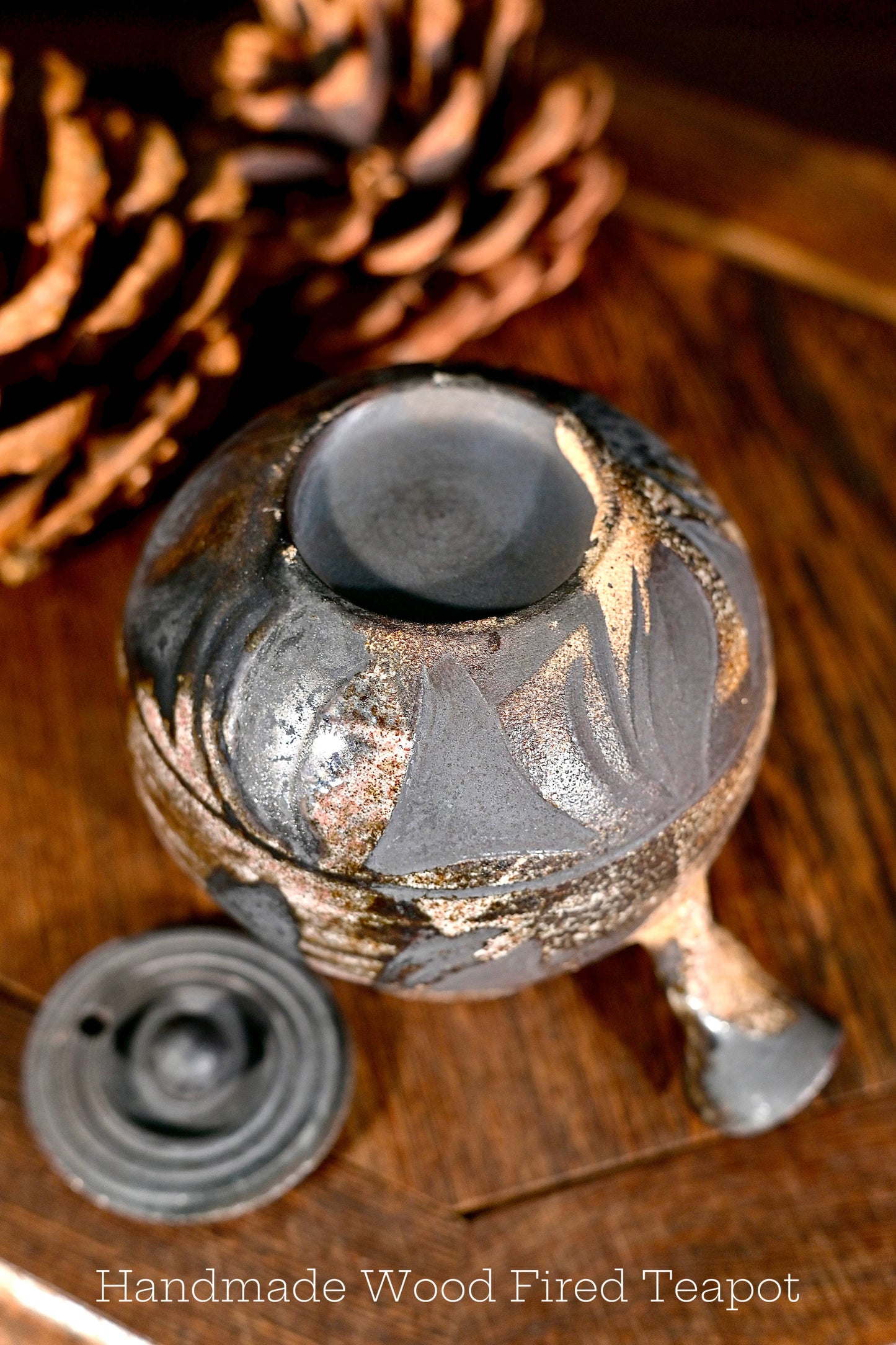 Unique Piece Handcrafted Carved Wood-Fired Side-Handle Teapot 125ml