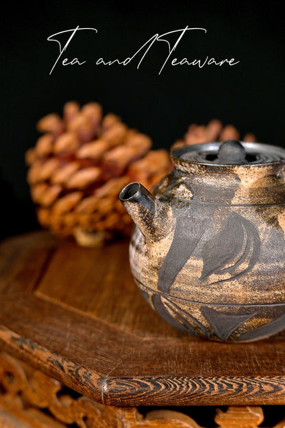 Unique Piece Handcrafted Carved Wood-Fired Side-Handle Teapot 125ml