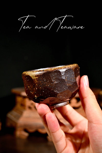 Unique Piece Handcrafted Hand-Faceted Wood-Fired Teacup 80ml