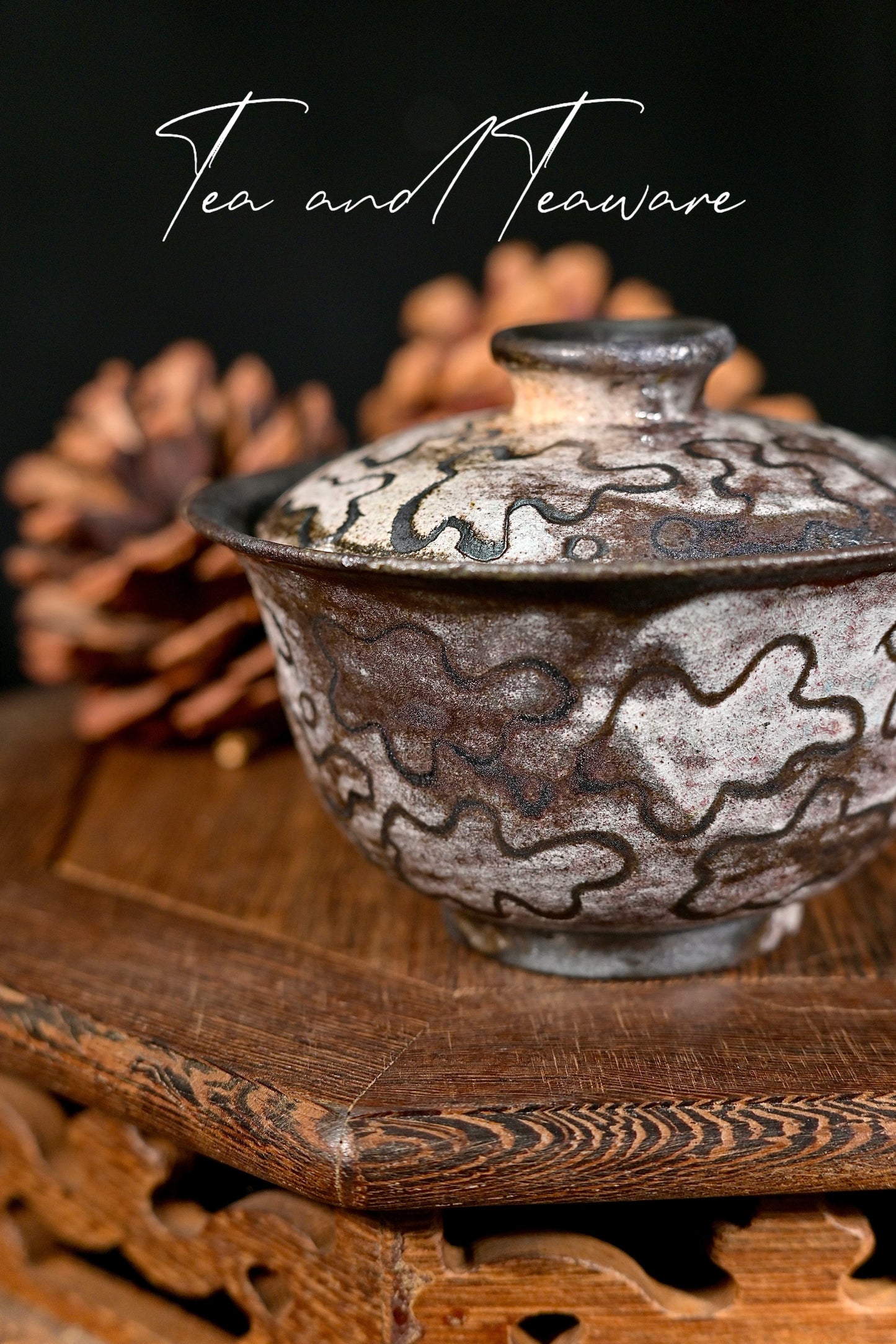 Unique Piece Handcrafted Carved Wood-Fired Gaiwan 100ml