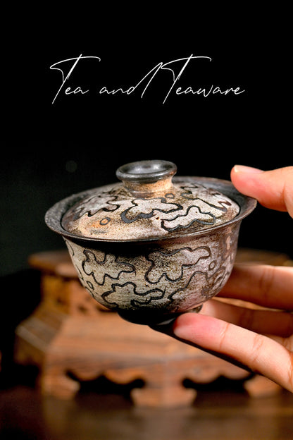 Unique Piece Handcrafted Carved Wood-Fired Gaiwan 100ml