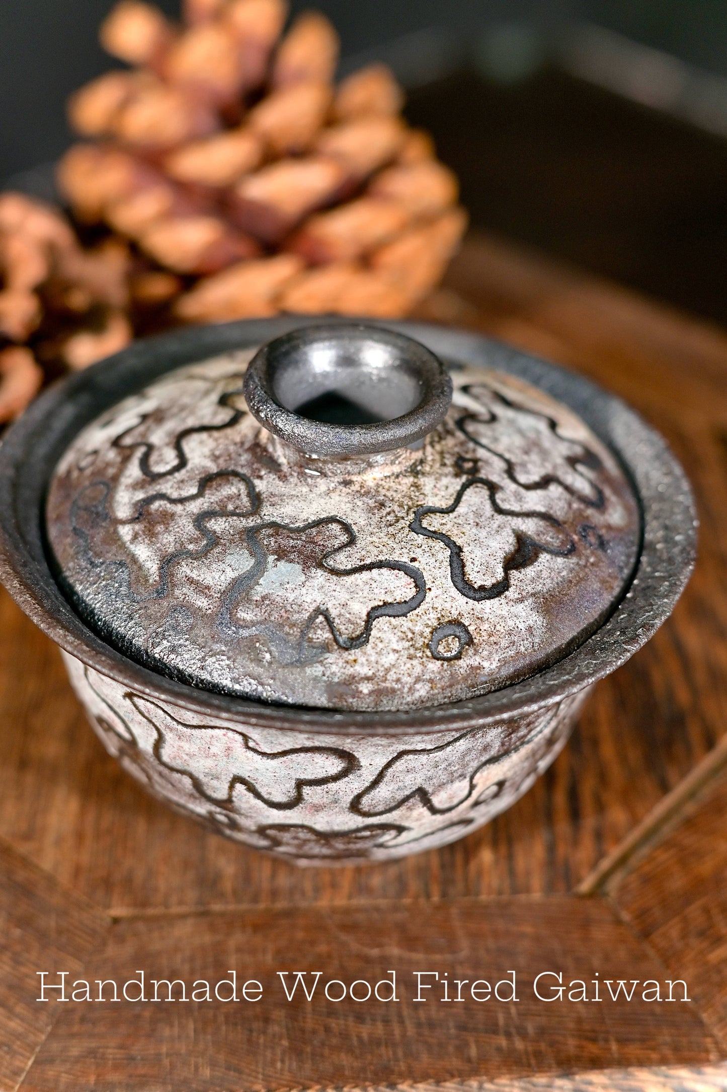 Unique Piece Handcrafted Carved Wood-Fired Gaiwan 100ml