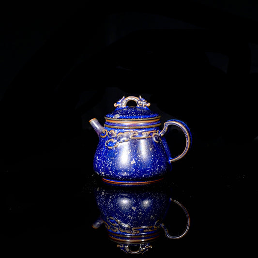 Jun Ware Blue Glaze Handcrafted Teapot with Sculpted Dragon Lid & Relief Motif 175ml